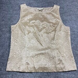 LORD & TAYLOR Vintage Blouse Womens Sz.12 Gold Metallic Leaf Brocade Sleeveless